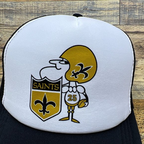 New Orleans Saints Mens Trucker Hat Black Snapback 1970s Logo Football Cap - Picture 3 of 8